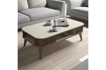 Hovdane Soffbord 105 cm med Förvaring Hylla Runda Hörn - Vit/Brun/Ek - Möbler - Bord & matgrupp - Soffbord - Soffbord med förvaring