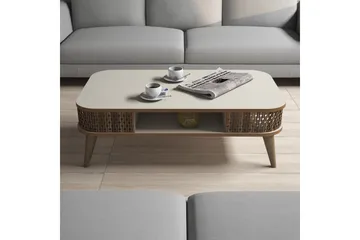 Hovdane Soffbord 105 cm med Förvaring Hylla Runda Hörn - Vit/Brun/Ek - Möbler - Bord & matgrupp - Soffbord