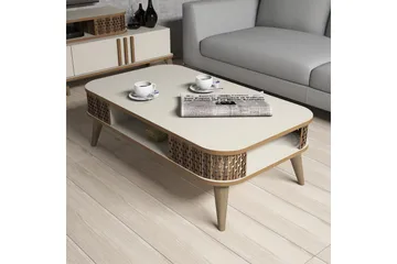 Hovdane Soffbord 105 cm med Förvaring Hylla Runda Hörn - Vit/Brun/Ek - Möbler - Bord & matgrupp - Soffbord - Soffbord med förvaring