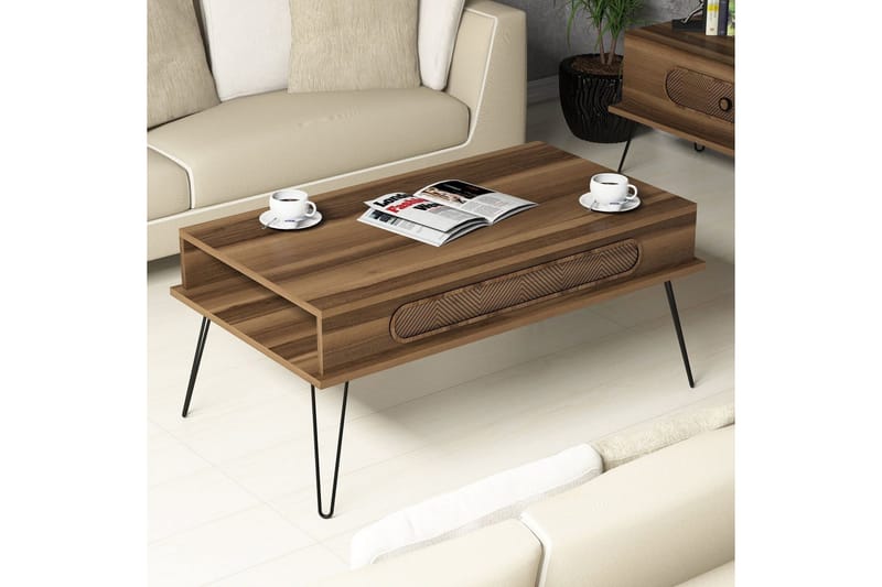 Hovdane Soffbord 105 cm med Förvaring Hylla Triangelmönster - Brun - Möbler - Bord & matgrupp - Soffbord - Soffbord med förvaring