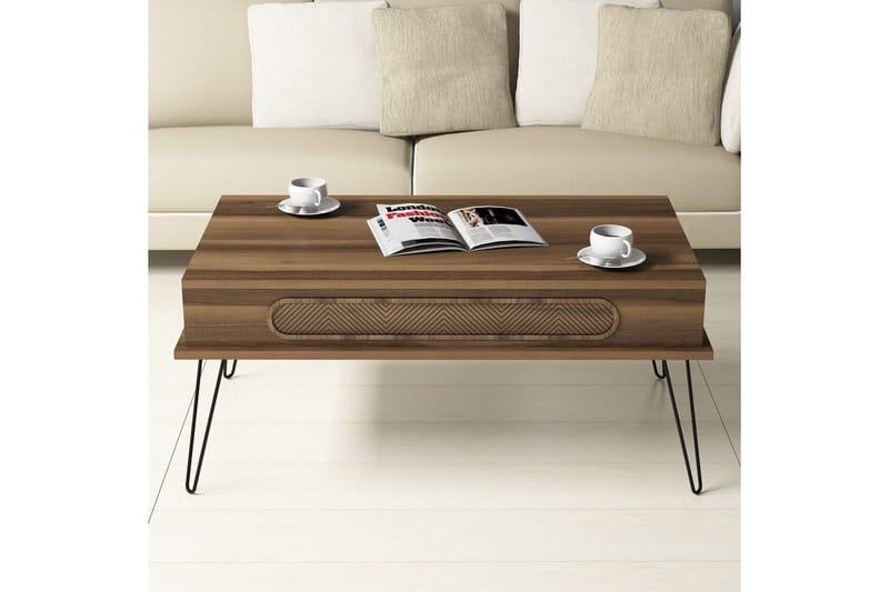 Hovdane Soffbord 105 cm med Förvaring Hylla Triangelmönster - Brun - Möbler - Bord & matgrupp - Soffbord - Soffbord med förvaring