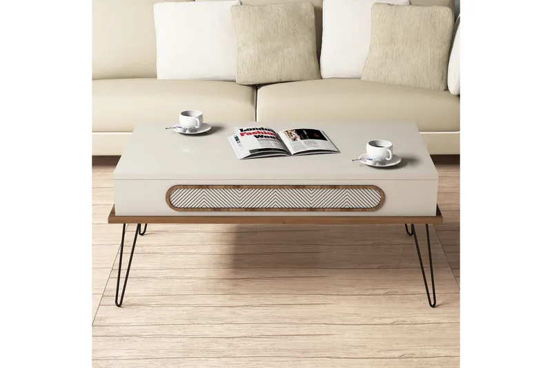 Hovdane Soffbord 105 cm med Förvaring Hylla Triangelmönster - Brun/Vit - Möbler - Bord & matgrupp - Soffbord