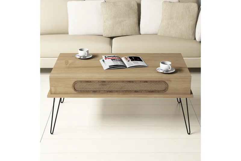 Hovdane Soffbord 105 cm med Förvaring Hylla Triangelmönster - Ljusbrun - Möbler - Bord & matgrupp - Soffbord