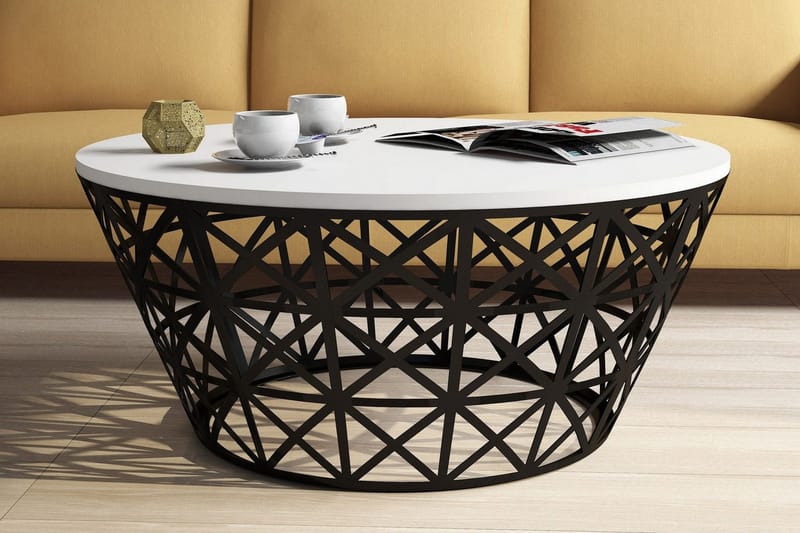 Hovdane Soffbord 90 cm Runt Avsmalnande - Vit/Svart - Möbler - Bord & matgrupp - Soffbord