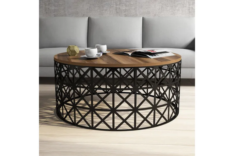 Hovdane Soffbord 90 cm Runt - Valnötsbrun/Svart - Möbler - Bord & matgrupp - Soffbord