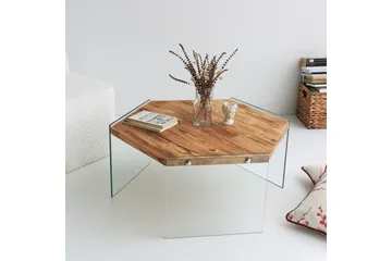 Huven 80 cm Hexagon Soffbord med Glasben i Furu - Natur - Möbler - Bord & matgrupp - Soffbord