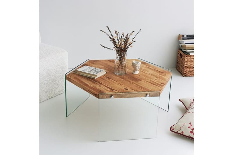 Huven 80 cm Hexagon Soffbord med Glasben i Furu - Natur - Möbler - Bord & matgrupp - Soffbord