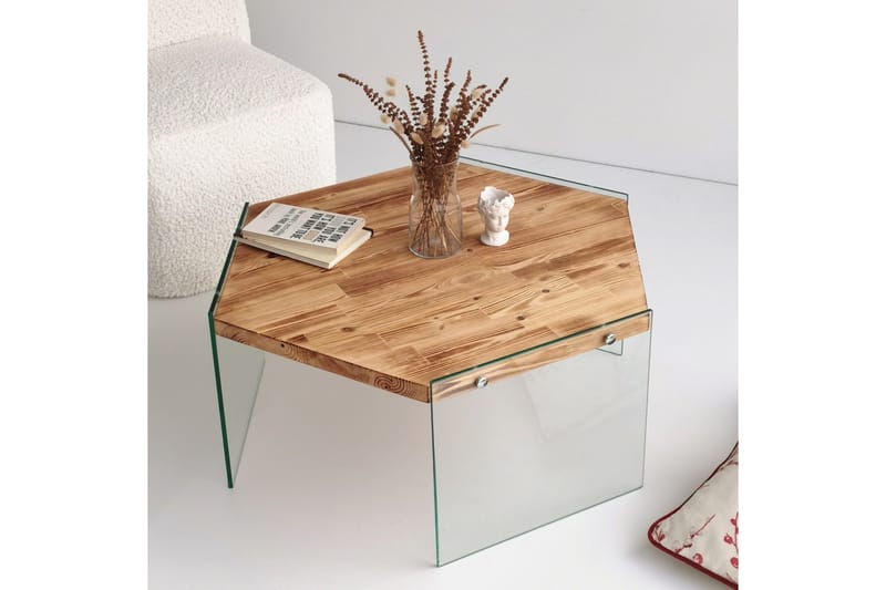 Huven 80 cm Hexagon Soffbord med Glasben i Furu - Natur - Möbler - Bord & matgrupp - Soffbord