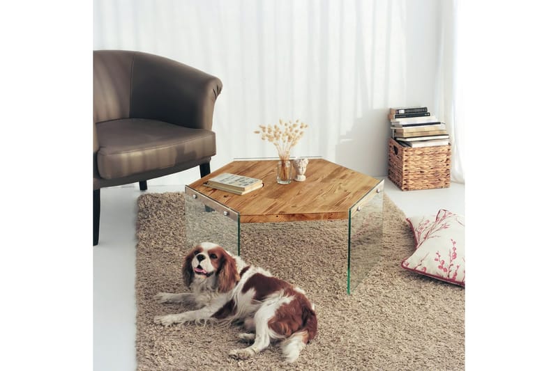 Huven 80 cm Hexagon Soffbord med Glasben i Furu - Natur - Möbler - Bord & matgrupp - Soffbord