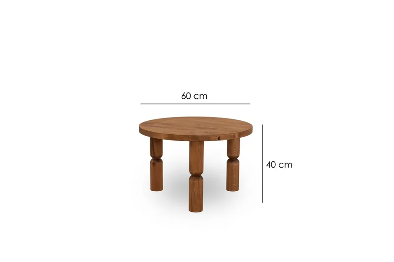 Ida 60 cm Runt Soffbord i Massivt Trä med Svarvade Ben - Brun - Möbler - Bord & matgrupp - Soffbord