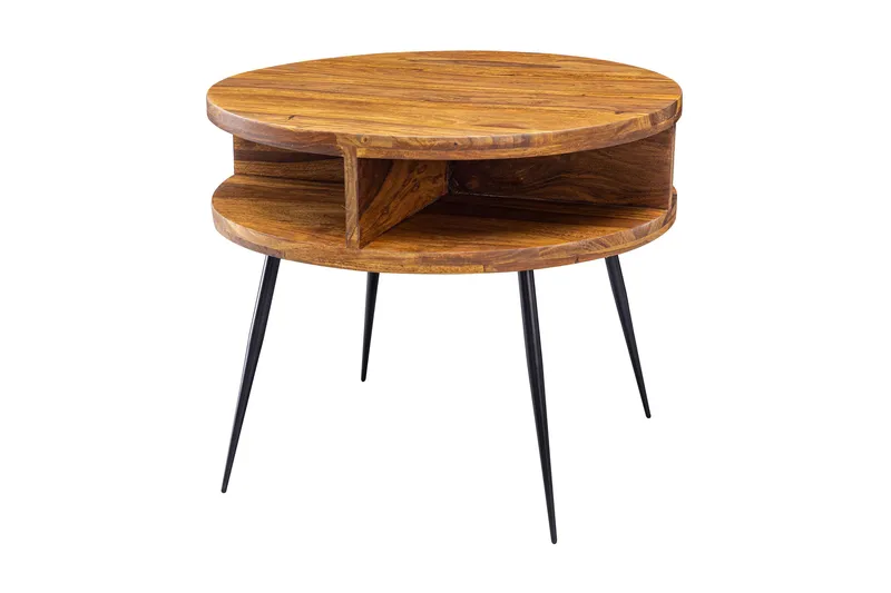 Irias Soffbord 60 cm med Förvaring Hylla Runt, Massivt Trä/Svart