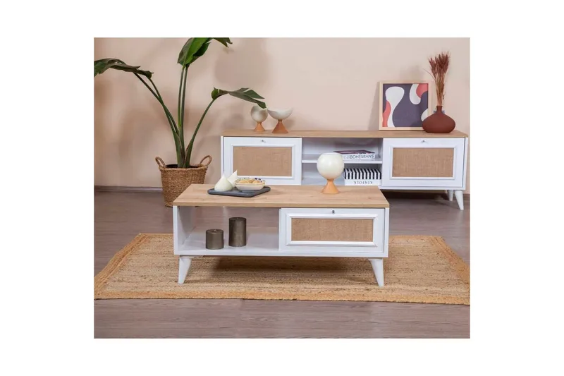 Soffbord Jatinder Vit / Ek - Vit / Ek - Möbler - Bord & matgrupp - Soffbord
