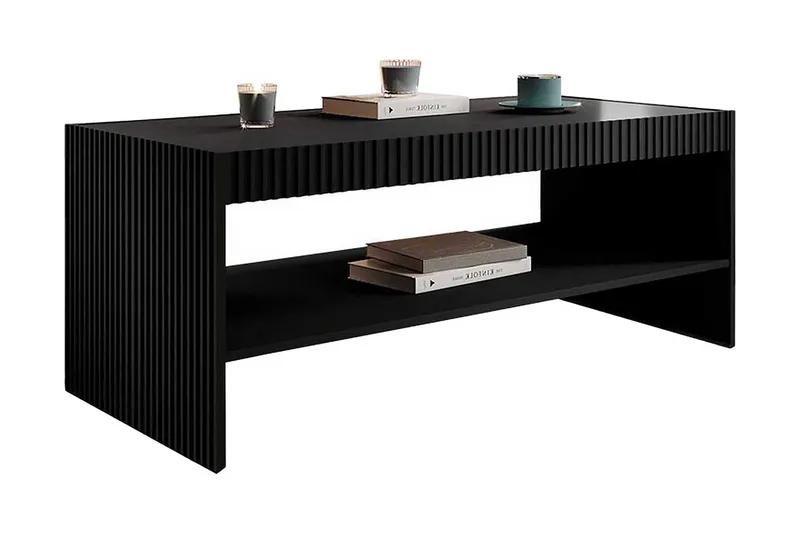 Juniskär ribbad soffbord med hyllförvaring rektangulärt - 120x57x50 Svart