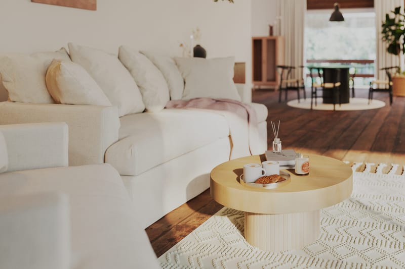 Kopparbo Soffbord 75 cm Runt Vitlaserad Ek - Ljust vitlaserat ekträ - Möbler - Bord & matgrupp - Soffbord