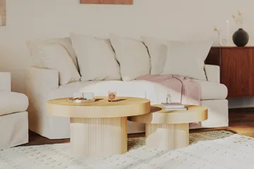 Kopparbo Soffbord 90 cm Runt Vitlaserad Ek - Ljust vitlaserat ekträ - Möbler - Bord & matgrupp - Soffbord