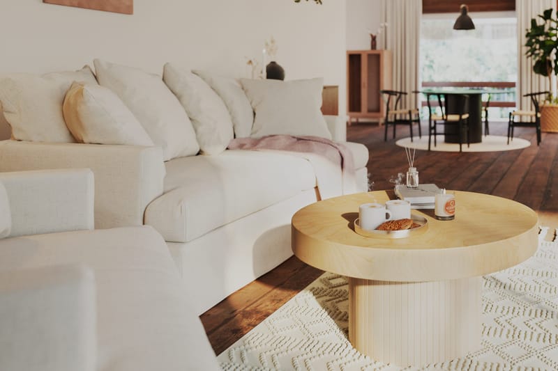 Kopparbo Soffbord 90 cm Runt Vitlaserad Ek - Ljust vitlaserat ekträ - Möbler - Bord & matgrupp - Soffbord