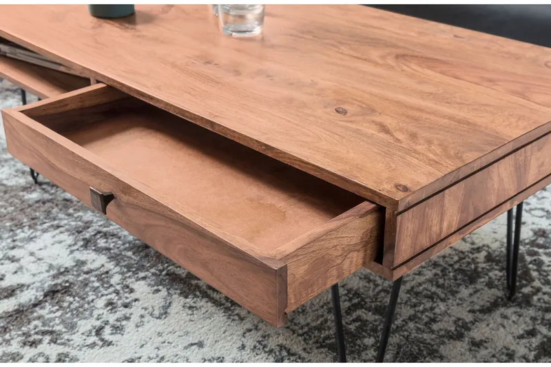 Langner Soffbord 60 cm med Förvaring 2 Lådor + Hyllor - Akacia/Svart - Möbler - Bord & matgrupp - Soffbord - Soffbord med förvaring