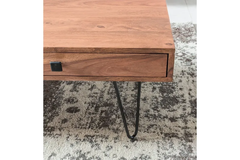 Langner Soffbord 60 cm med Förvaring 2 Lådor + Hyllor - Akacia/Svart - Möbler - Bord & matgrupp - Soffbord - Soffbord med förvaring