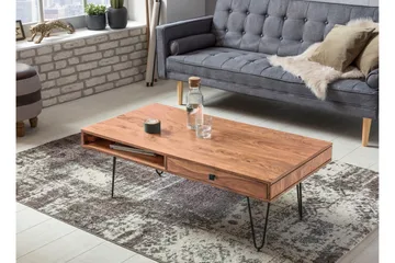 Langner Soffbord 60 cm med Förvaring 2 Lådor + Hyllor - Akacia/Svart - Möbler - Bord & matgrupp - Soffbord - Soffbord med förvaring