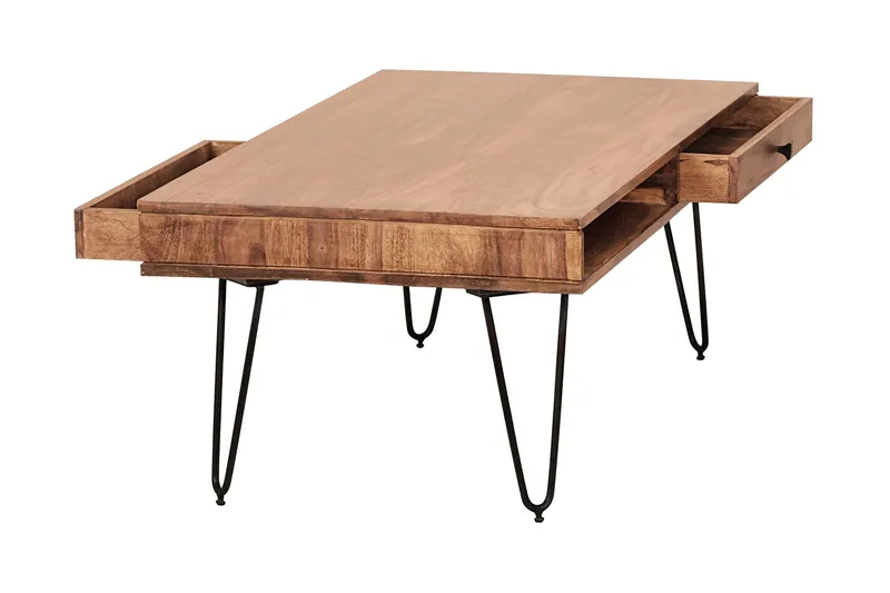 Langner Soffbord 60 cm med Förvaring 2 Lådor + Hyllor, Akacia/Svart
