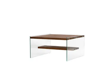Lepinas 75 cm Kvadratiskt Soffbord med Glassidor och Hylla i Ljust Trä - Brun - Möbler - Bord & matgrupp - Soffbord