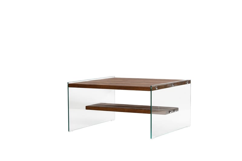 Lepinas 75 cm Kvadratiskt Soffbord med Glassidor och Hylla i Ljust Trä - Brun - Möbler - Bord & matgrupp - Soffbord