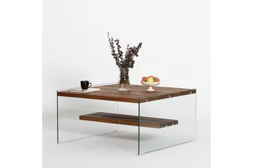 Lepinas 75 cm Kvadratiskt Soffbord med Glassidor och Hylla i Ljust Trä - Brun - Möbler - Bord & matgrupp - Soffbord