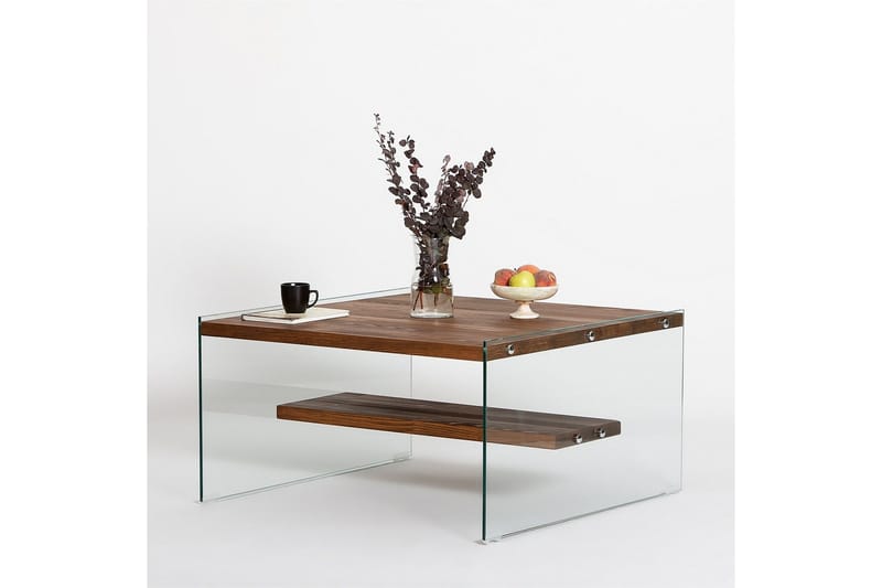 Lepinas 75 cm Kvadratiskt Soffbord med Glassidor och Hylla i Ljust Trä - Brun - Möbler - Bord & matgrupp - Soffbord
