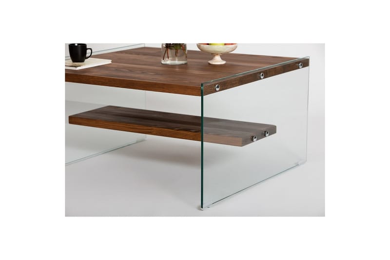 Lepinas 75 cm Kvadratiskt Soffbord med Glassidor och Hylla i Ljust Trä - Brun - Möbler - Bord & matgrupp - Soffbord