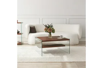 Lepinas 75 cm Kvadratiskt Soffbord med Glassidor och Hylla i Ljust Trä - Brun - Möbler - Bord & matgrupp - Soffbord