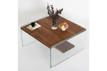 Lepinas 75 cm Kvadratiskt Soffbord med Glassidor och Hylla i Ljust Trä - Brun - Möbler - Bord & matgrupp - Soffbord