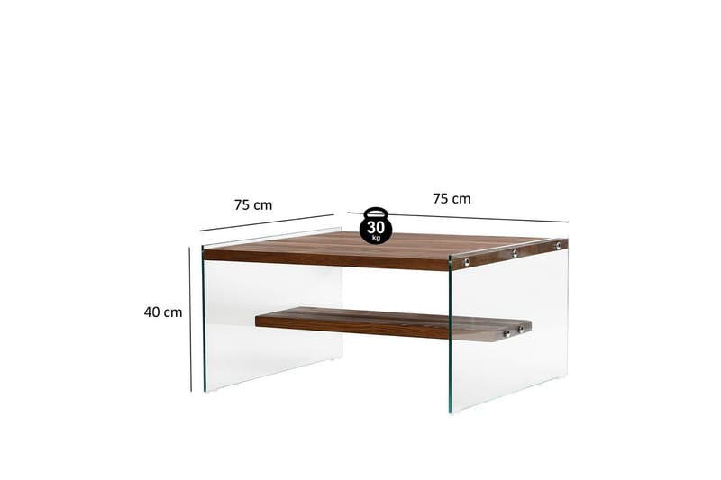 Lepinas 75 cm Kvadratiskt Soffbord med Glassidor och Hylla i Ljust Trä - Brun - Möbler - Bord & matgrupp - Soffbord