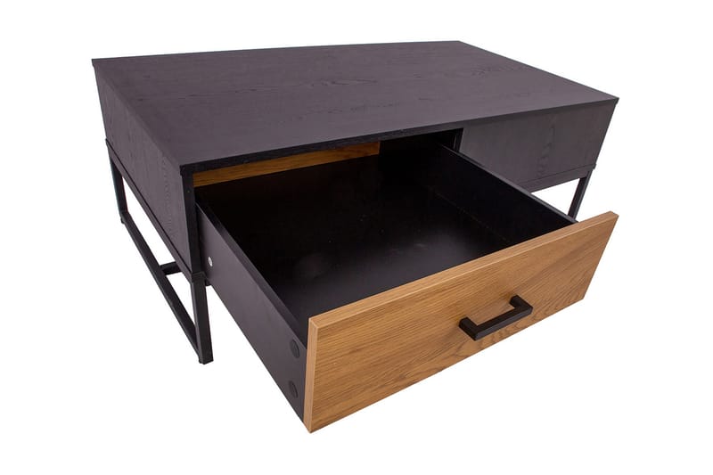 Soffbord Limmen 110 cm med Förvaring 2 Lådor - Ekfärg/Svart - Soffbord