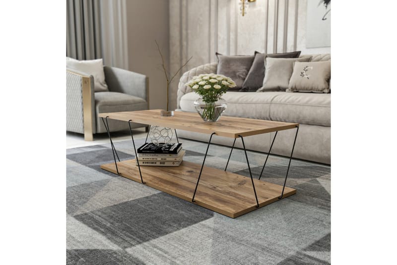 Ljusfors  Soffbord 120 cm med Förvaring Hylla - Natur/Svart - Möbler - Bord & matgrupp - Soffbord - Soffbord med förvaring