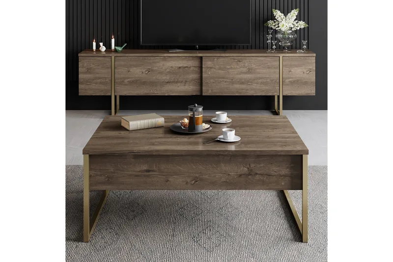 Luxe Soffbord 90x40 cm Brun/Guld - Hanah Home - Möbler - Bord & matgrupp - Soffbord