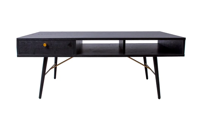 Luxem Soffbord 115 cm med Förvaring Låda + Hylla, Svart/Koppar