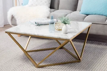 Malibu Kvadratiskt Soffbord 80 cm i Marmor med Metallstativ - Vit - Möbler - Bord & matgrupp - Soffbord