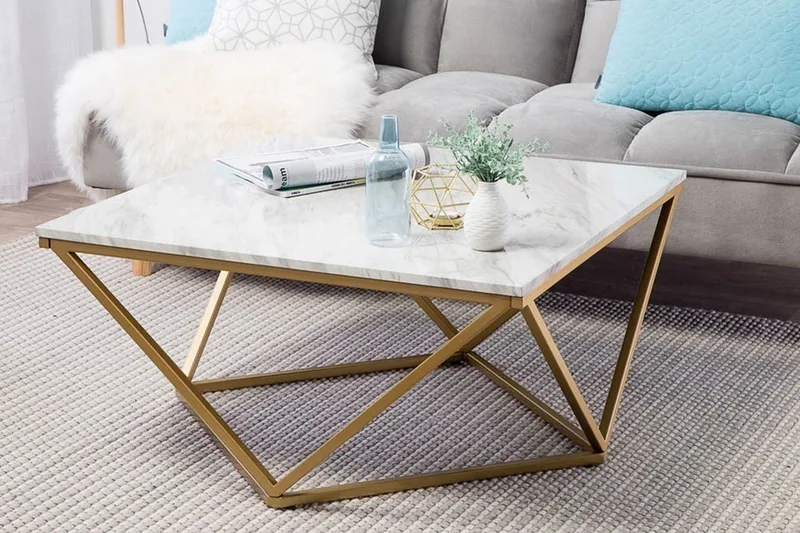 Malibu Kvadratiskt Soffbord 80 cm i Marmor med Metallstativ - Vit - Möbler - Bord & matgrupp - Soffbord