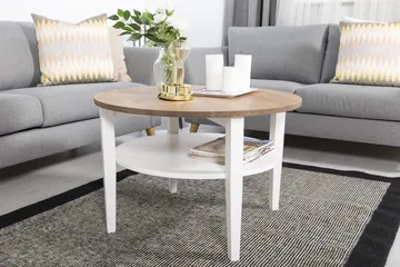 Mantorp Soffbord 80 cm Runt med Förvaring Hylla - Massiv Ek/Vit - Möbler - Bord & matgrupp - Soffbord