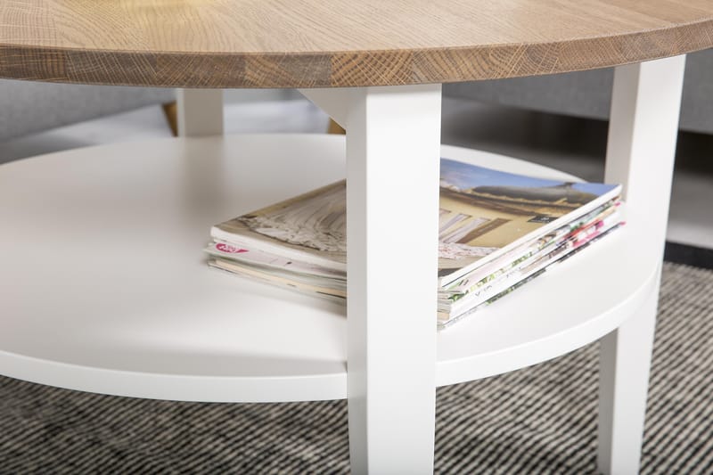 Mantorp Soffbord 80 cm Runt med Förvaring Hylla - Massiv Ek/Vit - Möbler - Bord & matgrupp - Soffbord - Soffbord med förvaring