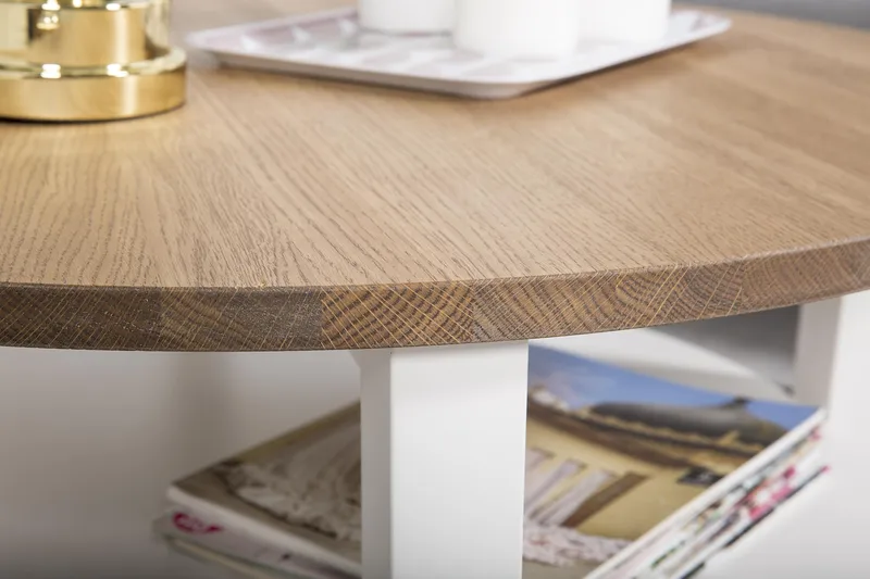 Mantorp Soffbord 80 cm Runt med Förvaring Hylla - Massiv Ek/Vit - Möbler - Bord & matgrupp - Soffbord