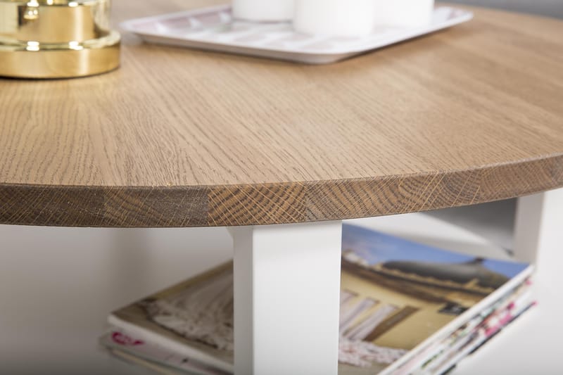 Mantorp Soffbord 80 cm Runt med Förvaring Hylla - Massiv Ek/Vit - Möbler - Bord & matgrupp - Soffbord - Soffbord med förvaring