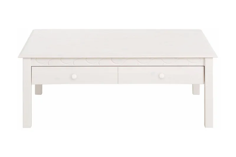 Marzell 110 cm Rektangulärt Soffbord med Lådor i Furu, Vit