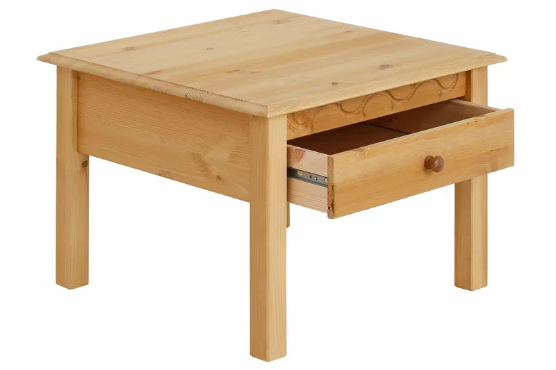 Marzell 60 cm Kvadratiskt Soffbord med Lådor i Massivt Trä - Beige - Möbler - Bord & matgrupp - Soffbord
