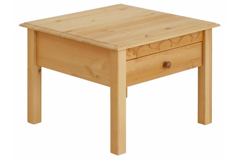 Marzell 60 cm Kvadratiskt Soffbord med Lådor i Massivt Trä - Beige - Möbler - Bord & matgrupp - Soffbord