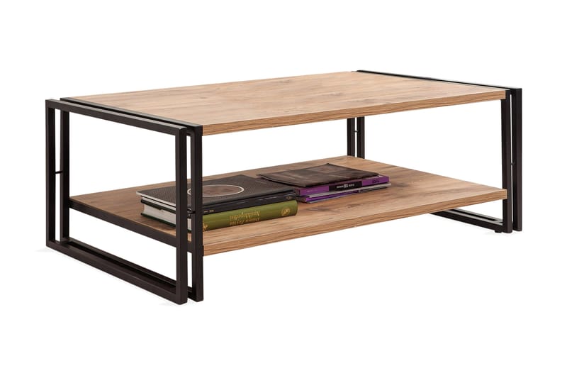 Soffbord Masako 110 cm med Förvaring Hylla - Trä/Svart - Soffbord