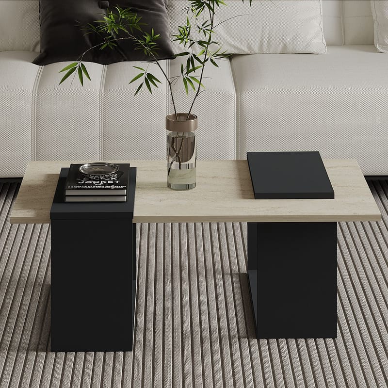 Matris Soffbord 90x37x46,6 cm - Travertine/Anthracite - Möbler - Bord & matgrupp - Soffbord - Soffbord med förvaring