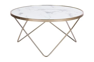 Meerah Soffbord 80 cm Runt Marmormönster - Glas/Vit/Guld - Möbler - Bord & matgrupp - Soffbord