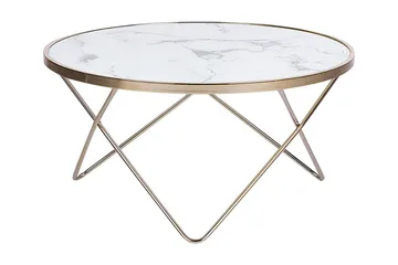 Meerah Soffbord 80 cm Runt Marmormönster - Glas/Vit/Guld - Möbler - Bord & matgrupp - Soffbord