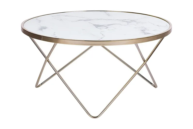 Meerah Soffbord 80 cm Runt Marmormönster - Glas/Vit/Guld - Möbler - Bord & matgrupp - Soffbord